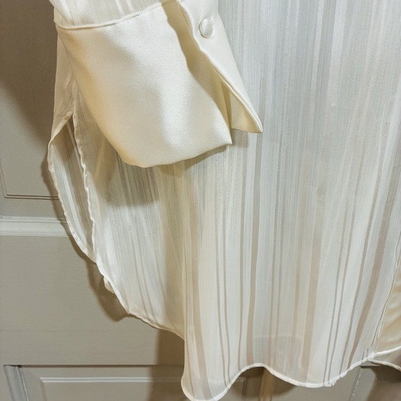 Zara Women Blouse XXL White Sheer Satin Trim Button Down Lightweight Oversized - Picture 4 of 16